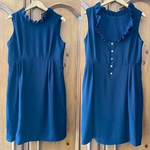 Camilyn Beth The Go Go Navy Blue Ruffled Sleeveless Dress Gold Snap Back size 14